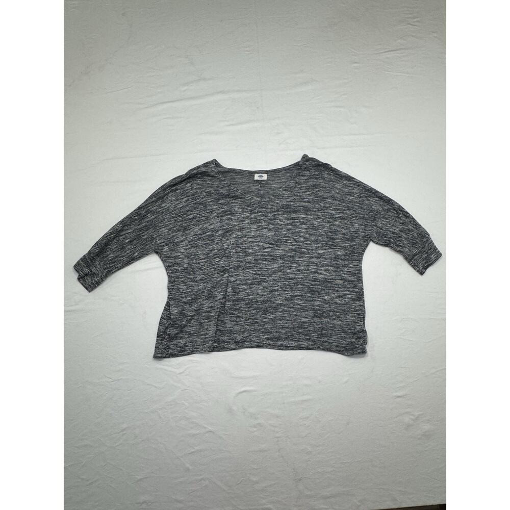 Old Navy Sweater Womens XL Navy Blue/grey Marl 3/4 Sleeve V Neck Boxy Fit